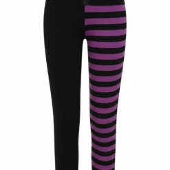 Banned Apparel Banned Half Black Half Stripes Leggings - Purple Ladies