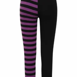 Banned Apparel Banned Half Black Half Stripes Leggings - Purple Ladies