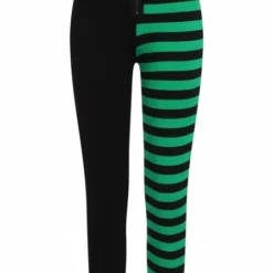Banned Apparel Banned Half Black Half Stripes Leggings - Green Ladies