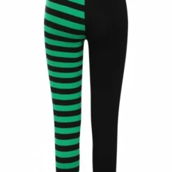 Banned Apparel Banned Half Black Half Stripes Leggings - Green Ladies