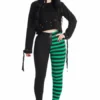 Banned Apparel Banned Half Black Half Stripes Leggings - Green Ladies