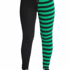 Banned Apparel Banned Half Black Half Stripes Leggings - Green Ladies