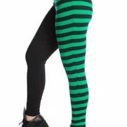 Banned Apparel Banned Half Black Half Stripes Leggings - Green Ladies