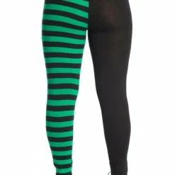 Banned Apparel Banned Half Black Half Stripes Leggings - Green Ladies