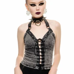 Killstar Aramis Denim Halter Top Ash Ladies