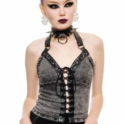 Killstar Aramis Denim Halter Top Ash Ladies