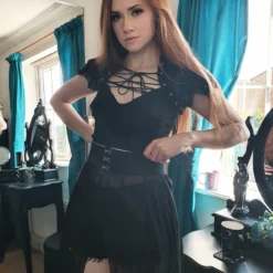 Ladies Necessary Evil Camazotz Bat Wing Effect Lace Up Bolero Top