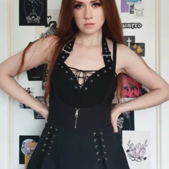 Ladies Necessary Evil Minerva Plunge Lace Up Halter Top