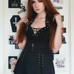 Ladies Necessary Evil Minerva Plunge Lace Up Halter Top