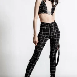 Ladies Killstar Dead Resistance Skinny Trousers Ash Tartan