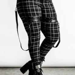 Ladies Killstar Dead Resistance Skinny Trousers Ash Tartan