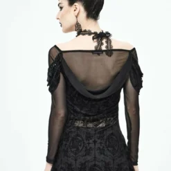 Ladies Devil Fashion Yara Velvet Embossed Mesh Top