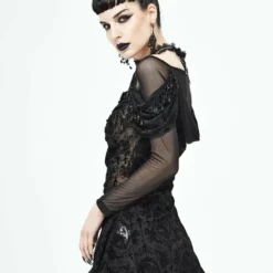 Ladies Devil Fashion Yara Velvet Embossed Mesh Top