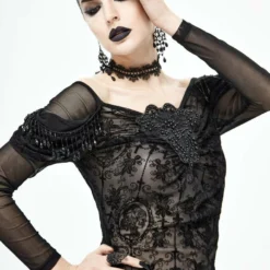 Ladies Devil Fashion Yara Velvet Embossed Mesh Top