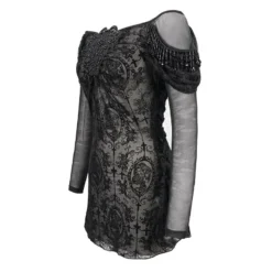 Ladies Devil Fashion Yara Velvet Embossed Mesh Top