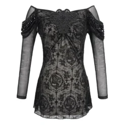 Ladies Devil Fashion Yara Velvet Embossed Mesh Top