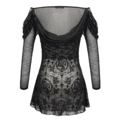 Ladies Devil Fashion Yara Velvet Embossed Mesh Top