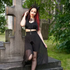 Necessary Evil Camazotz Crop Top With Mesh Bat Wing Effect Front Ladies