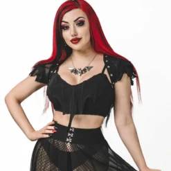 Necessary Evil Camazotz Crop Top With Mesh Bat Wing Effect Front Ladies
