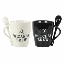 Gothic Gifts Witch And Wizard Couples Mug And Spoon Set Homeware