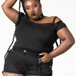 New Arrivals Killstar Fury Road Denim Garter Shorts | Plus Size Ladies Trousers 14 New Arrivals Killstar Fury Road Denim Garter Shorts