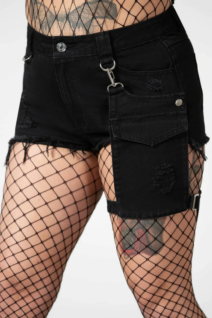New Arrivals Killstar Fury Road Denim Garter Shorts | Plus Size Ladies Trousers 4 New Arrivals Killstar Fury Road Denim Garter Shorts