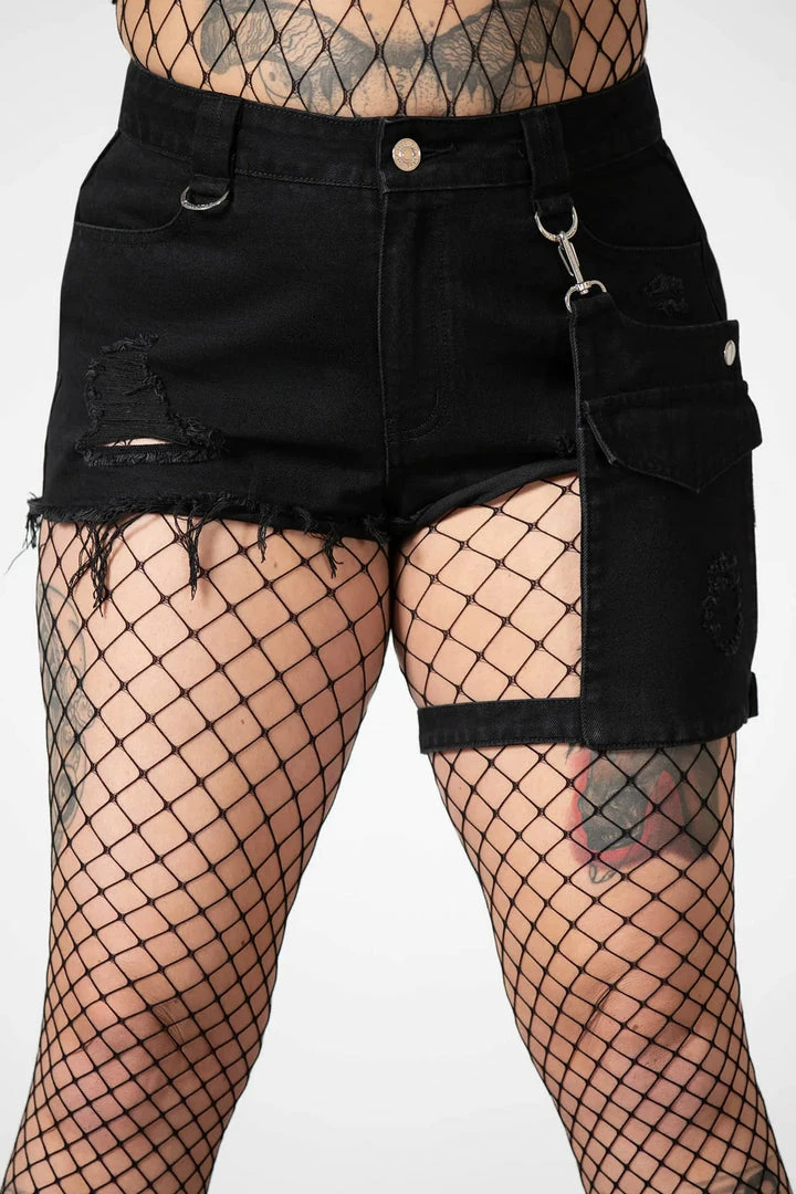 New Arrivals Killstar Fury Road Denim Garter Shorts | Plus Size Ladies Trousers 5 New Arrivals Killstar Fury Road Denim Garter Shorts