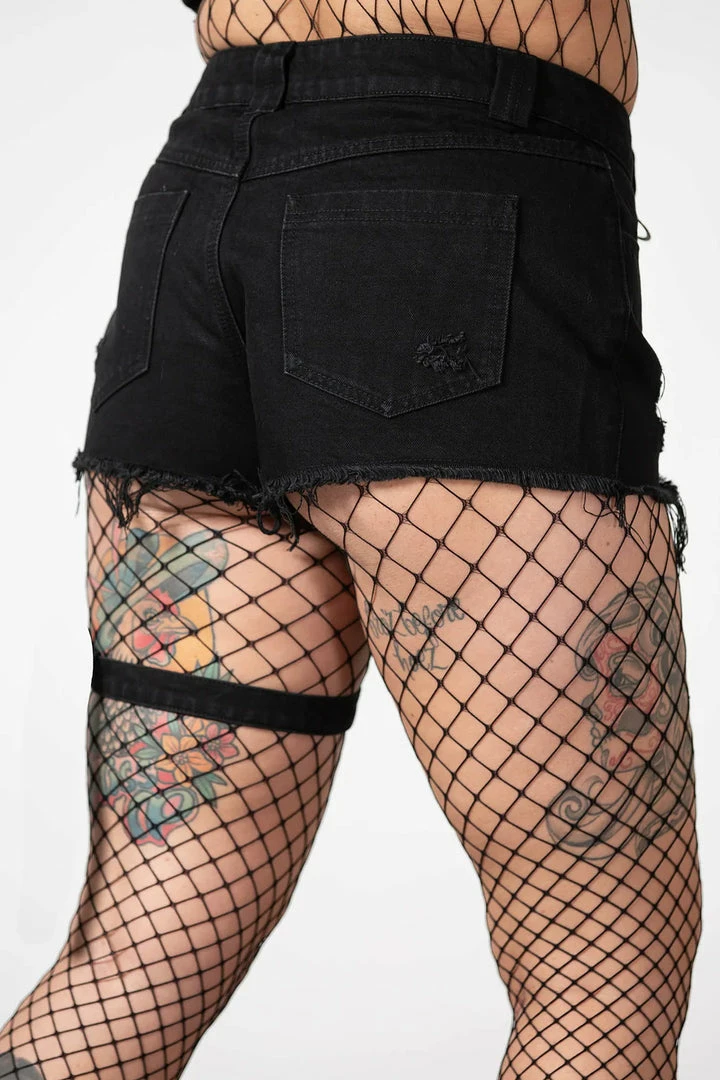 New Arrivals Killstar Fury Road Denim Garter Shorts | Plus Size Ladies Trousers 6 New Arrivals Killstar Fury Road Denim Garter Shorts