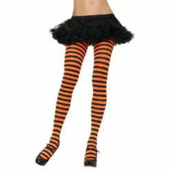 Gothic Attitude Black And Orange Striped Tights Accessories