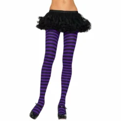 Gothic Attitude Black And Purple Striped Tights