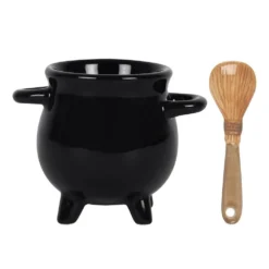 Homeware Gothic Gifts Cauldron Egg Cup With Broom Spoon