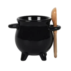 Homeware Gothic Gifts Cauldron Egg Cup With Broom Spoon