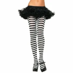 Gothic Attitude Black And White Striped Tights Accessories