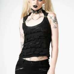 Killstar Hardy Lace Up Vest Top Ladies