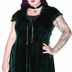 Killstar Heather Velvet Babydoll Dress Emerald