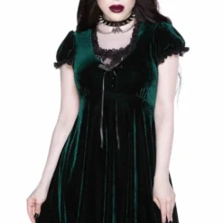 Killstar Heather Velvet Babydoll Dress Emerald