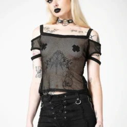 Killstar Huntly Fishnet Bardot Top Ladies