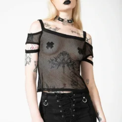 Killstar Huntly Fishnet Bardot Top Ladies