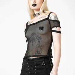 Killstar Huntly Fishnet Bardot Top Ladies