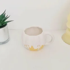 New Arrivals Weird & Wonderful Ceramics White And Gold Pumpkin Mug
