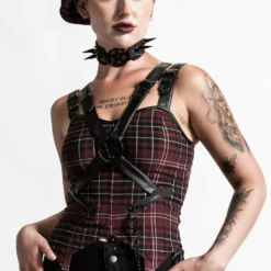 Ladies Killstar Jaded Strap Top Blood Tartan