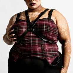 Ladies Killstar Jaded Strap Top Blood Tartan