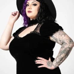 Ladies Killstar Julienne Velvet Keyhole Dress