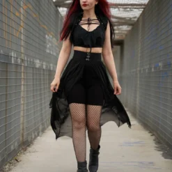 Ladies Necessary Evil Camazotz Bat Wing Effect Lace Up Bolero Top