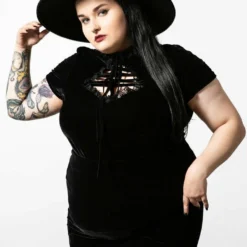 Killstar Malady Lace-Up Top Black Ladies