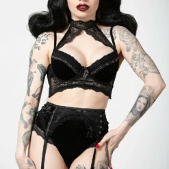 Killstar Mercy Lace Garter Belt Black