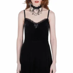 Killstar Moonstruck Velvet Skater Dress Black Ladies