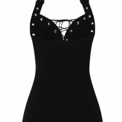 Ladies Necessary Evil Minerva Plunge Lace Up Halter Top