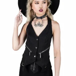 Killstar Office Riot Chain Vest Pinstripe