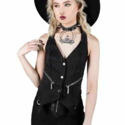 Killstar Office Riot Chain Vest Pinstripe